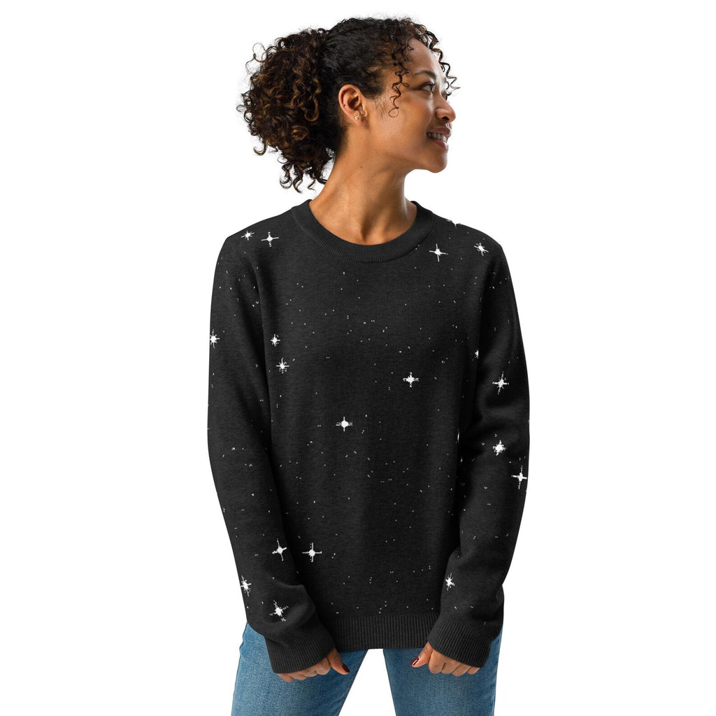 Pixel Stars Knitted Sweater: Retro Sci-Fi Space Crew Neck Galaxy Vintage
