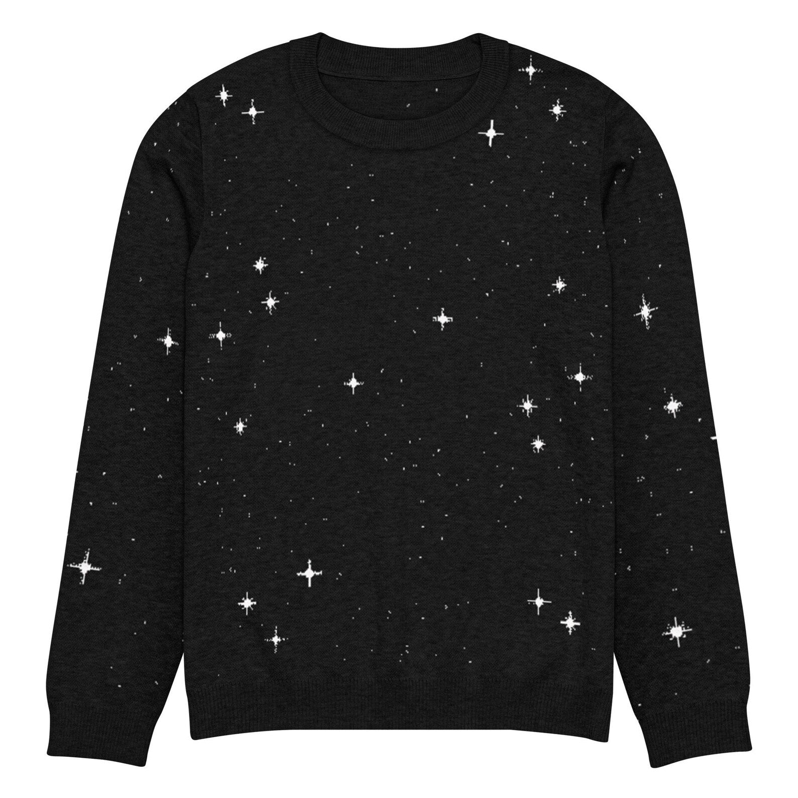 Pixel Stars Knitted Sweater: Retro Sci-Fi Space Crew Neck Galaxy Vintage
