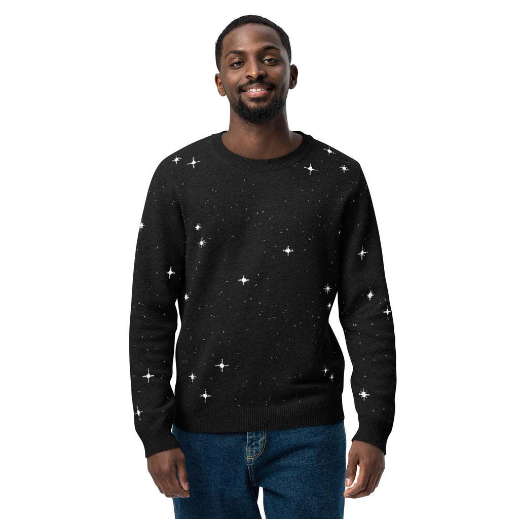 Pixel Stars Knitted Sweater: Retro Sci-Fi Space Crew Neck Galaxy Vintage